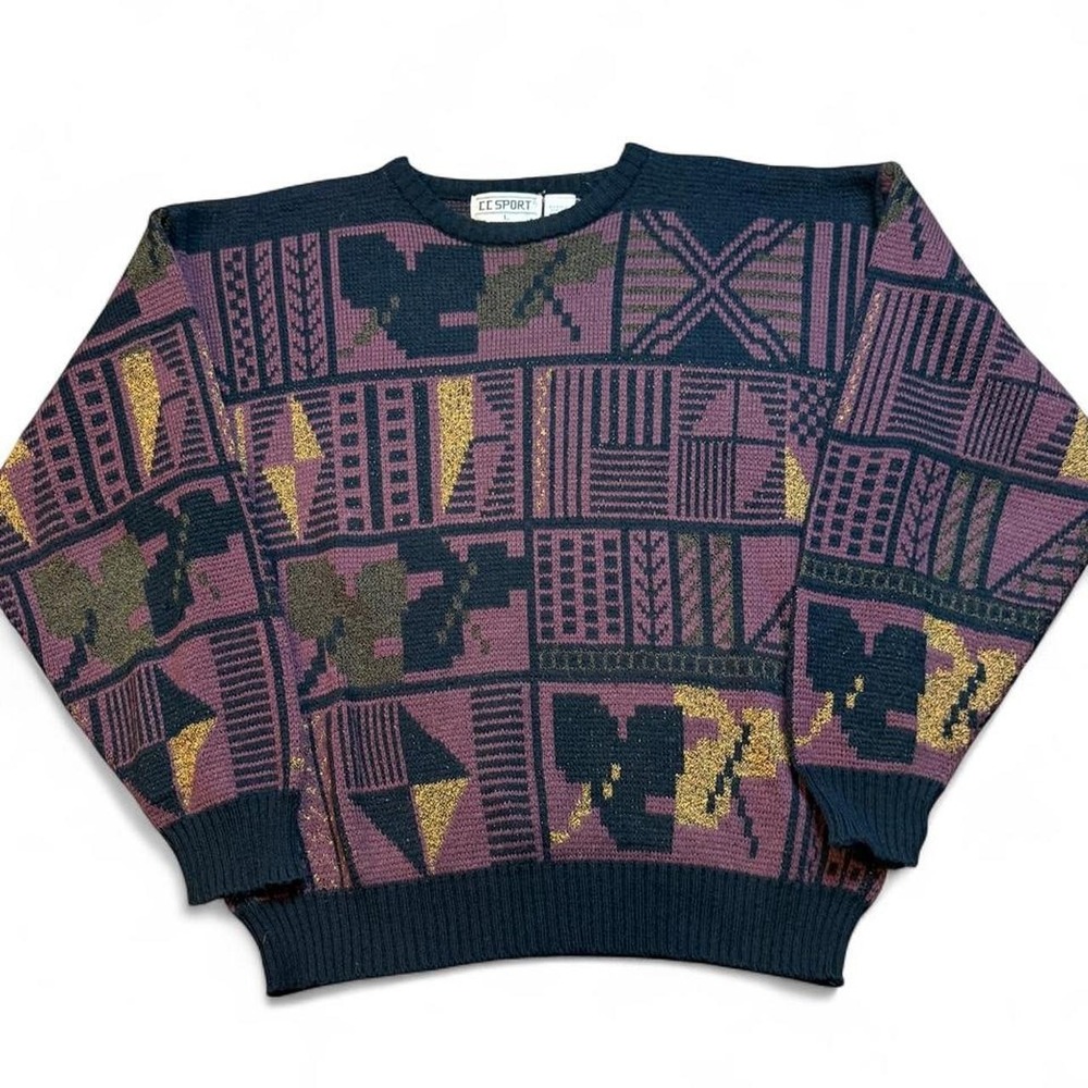 Vintage 90s vintage purple geometric acrylic grandpa grunge sweater large